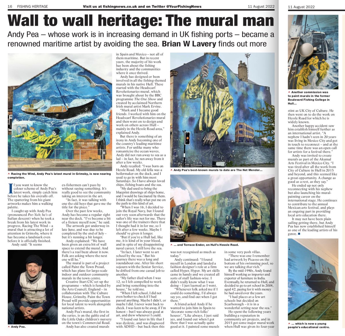 brianlavery59's tweet photo. My latest feature for @YourFishingNews in which I chat with Hull-born mural-master @andytpea1 who has become a leading maritime artist - by avoiding the sea! Find out more here: https://t.co/bewxwERcRA