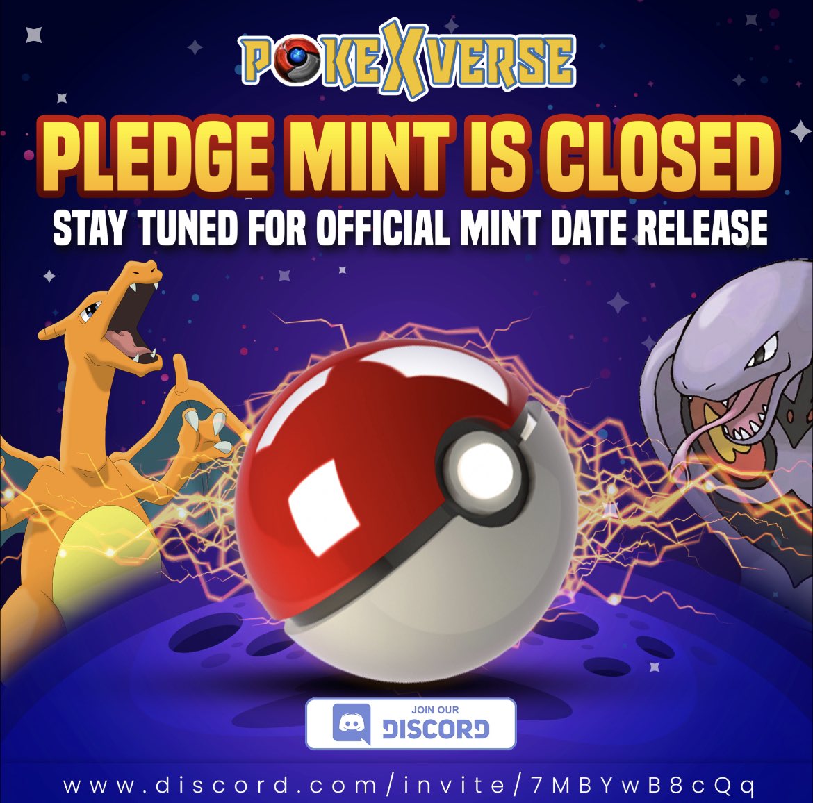 🚀 <a href="/PokeXverse/">PokeXverse</a> Pledge Mint is officially closed! 

Our very limited Shiny Creatures Collection are ready to come alive! 

‼️Stay tuned for the Official Mint Date release! 

✔️Join our discord for more information discord.gg/7MBYwB8cQq
#NFT #NFTs #NFTcommunity