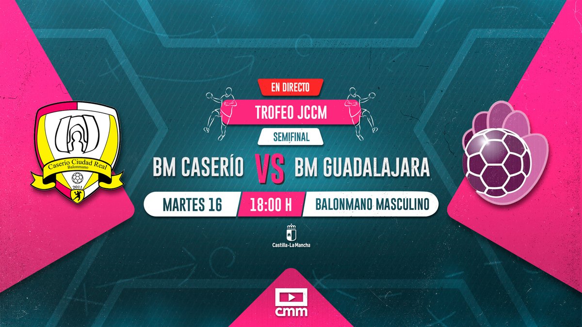 DeportesCMM's tweet photo. ➡️ ¡Este martes regresa el mejor balonmano a @CMM_Play! 

▶️ ¡Se juegan las semifinales del Trofeo JCCM! 

🤾🏽‍♂️ @BM_Caserio - @bmguadalajara 

🤾🏽‍♂️ @bmalarcoscr - @BMCdadEncantada 

📺 @CMM_Play 

🔗 https://t.co/WxbsU2TFrB https://t.co/eI5A7OJcDA