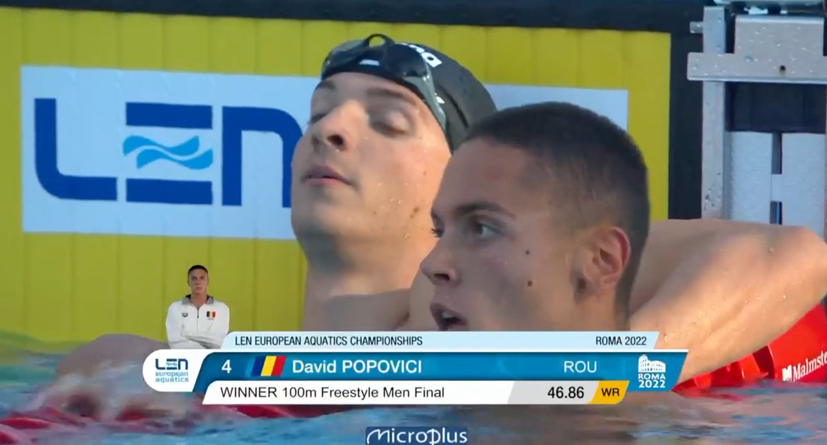 kylesockwell's tweet photo. DOWN GOES CIELO!!! David Popovici just broke the WORLD RECORD in the 100 freestyle with a 46.86!!! https://t.co/UoxFftt7uC