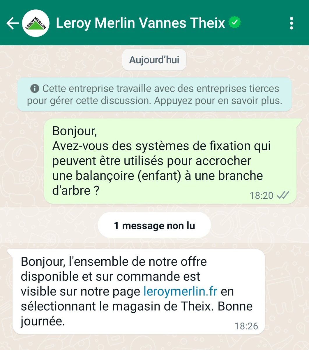 HitoBoy's tweet photo. "dialoguez avec nos vendeurs via WhatsApp".  Il faudrait plutôt dire "utilisez internet". Quel dommage @leroymerlinfr https://t.co/cBdmEDdojL