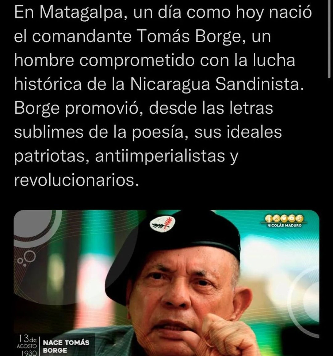 MarcellaCaste19's tweet photo. El 13 de agosto de 1930 nace en Matagalpa el Comandante Tomas Borge fundador del Frente Sandinista #PatriaBenditayLibre  #LeonRevolucion  #UVEDenisSilva https://t.co/f6VO0DOKnL