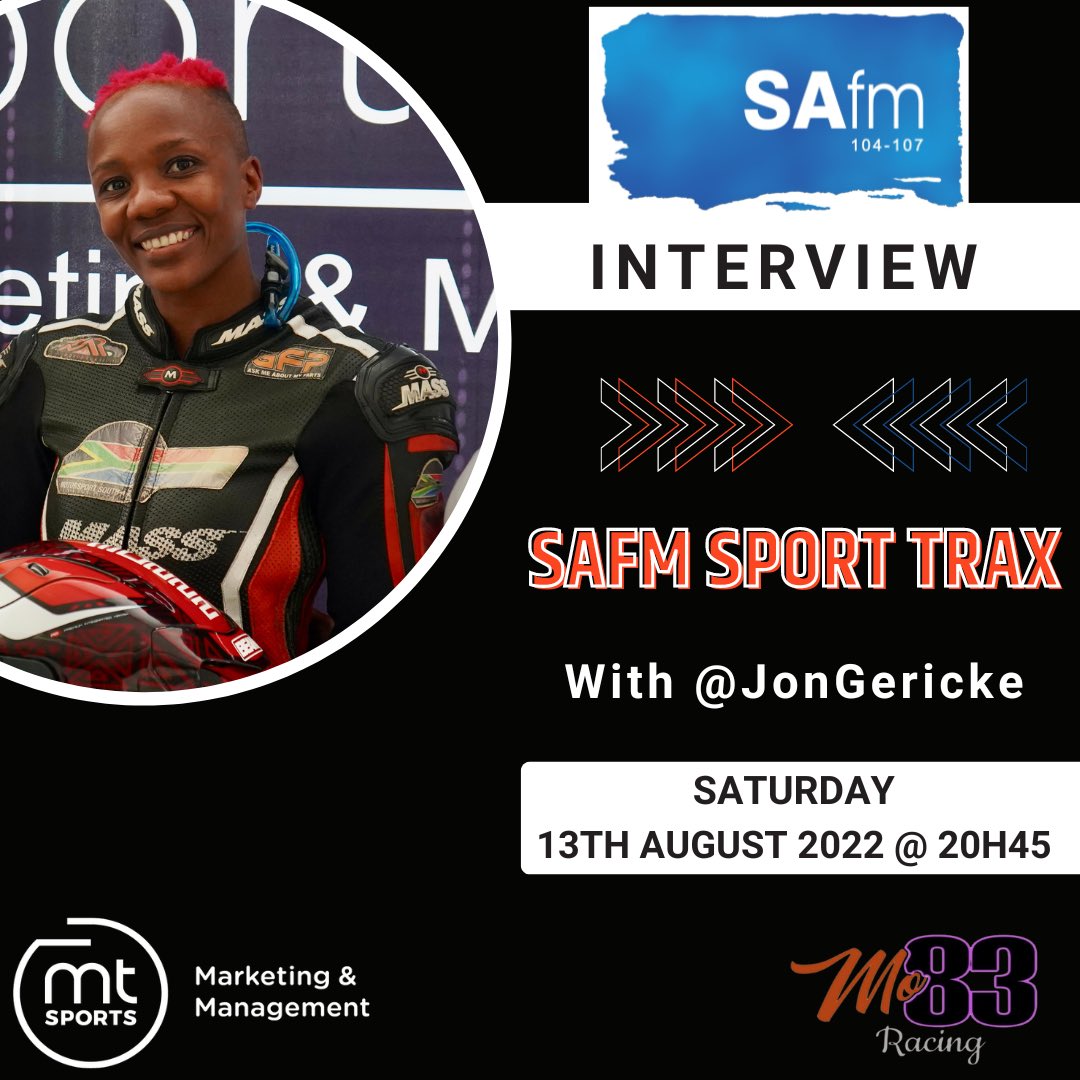 MTSports10's tweet photo. Tune into the conversation between @momahope83 and @JonGericke on @SAfmRadio #SportTrax this evening.
#Mo83 #womeninsports #WeAreLegendMakers #WomensMonth https://t.co/mvtafuqKR9