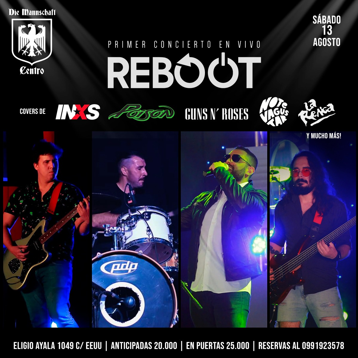 roquesilvero's tweet photo. Hoy debuta @rebootrockband la banda de Rock de mi hermano @marcos_silvero. Será en @diemannschaftpy del Centro! Agradezco vuestros RTs xfa. Y si pueden vayan a escuchar buen ROCK 🎸🎤 https://t.co/K8r8AQ9ixm