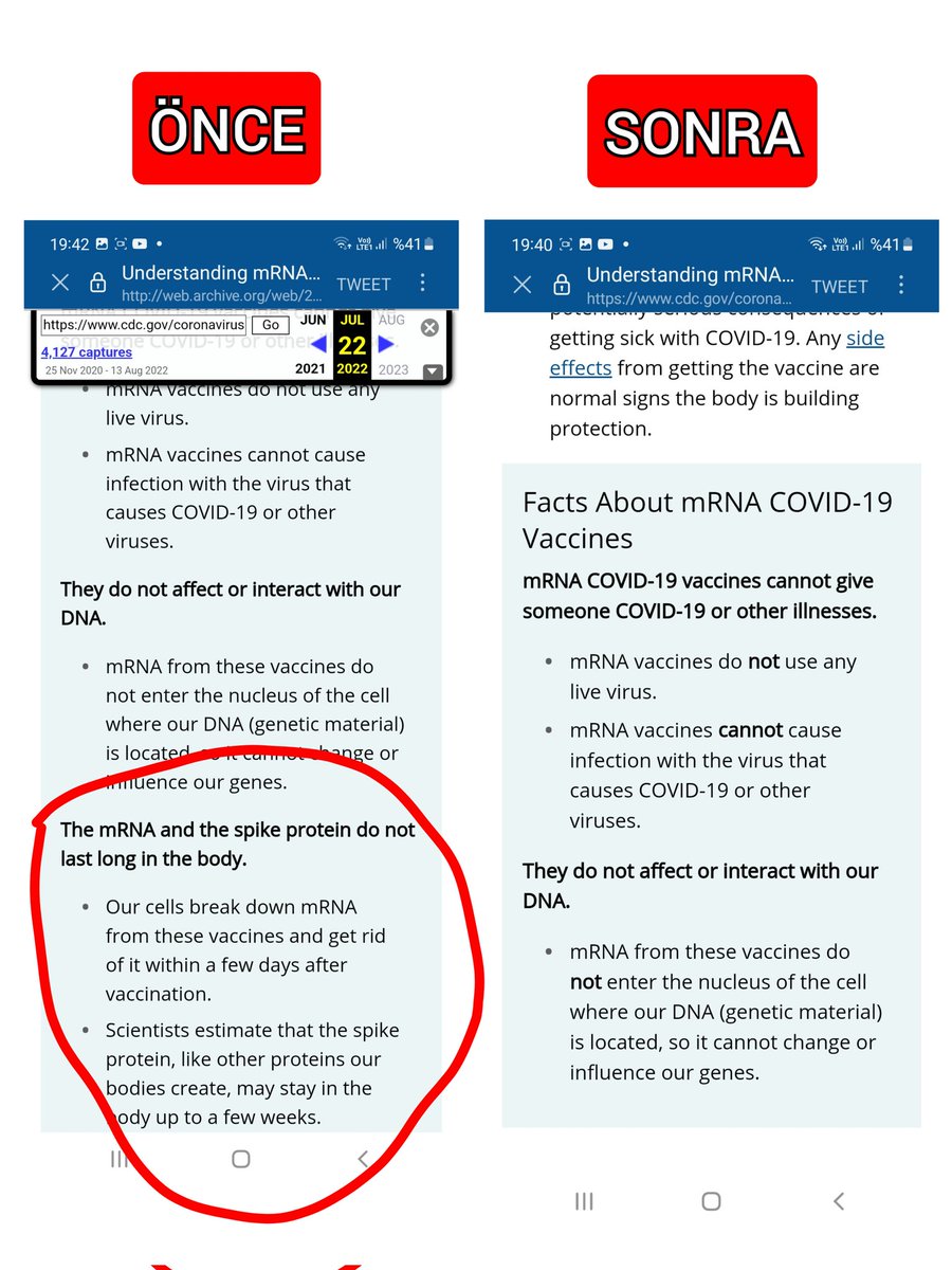 ŞOK BELGE, ŞOK HABER!

CDC  'mRNA Covid aşıları'nı anlattıgı bağlantı linkinden "mRNA ve Spike Proteini vücutta uzun süre kalmaz" maddesini sessizce çıkardı.

Bu değişiklik aşı olanların büyük risk altında olduğunu gösteriyor.