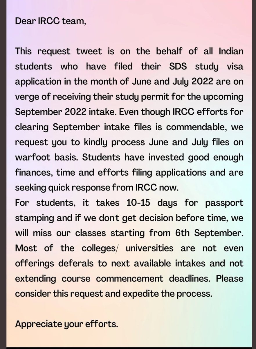 _rohansharma's tweet photo. I would like to request IRCC to proceed June and July SDS files and give it priority as thousands of students are on hold for September intake, Our classes are starting from September 6
#clearjunejulyfiles
#IRCC
#studentvisacanada
@CanadainIndia
@CitImmCanada
@SeanFraserMP https://t.co/gEnsjczxTj