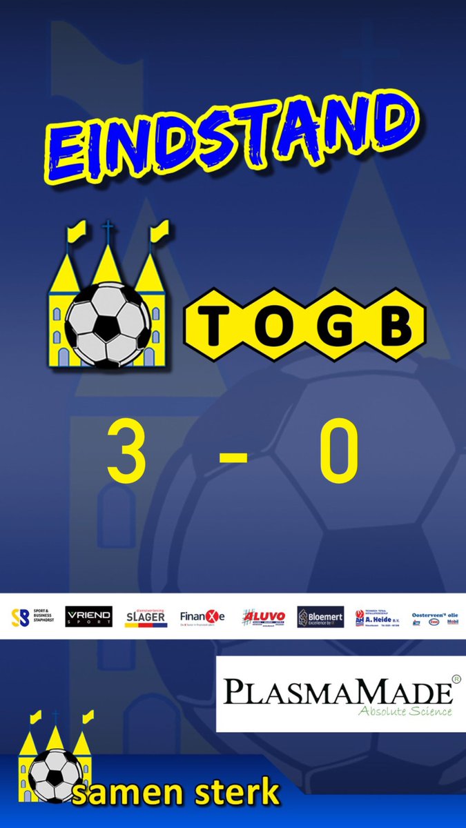 90’+ Afgelopen. Staphorst wint met 3-0 van @TOGB_1 voor de eerste ronde van de <a href="/totoknvbbeker/">TOTO KNVB Beker</a> 
TOGB succes verder in de competitie. 
#statog #cupfighters #samensterk #kopdrveur #bekervoetbal