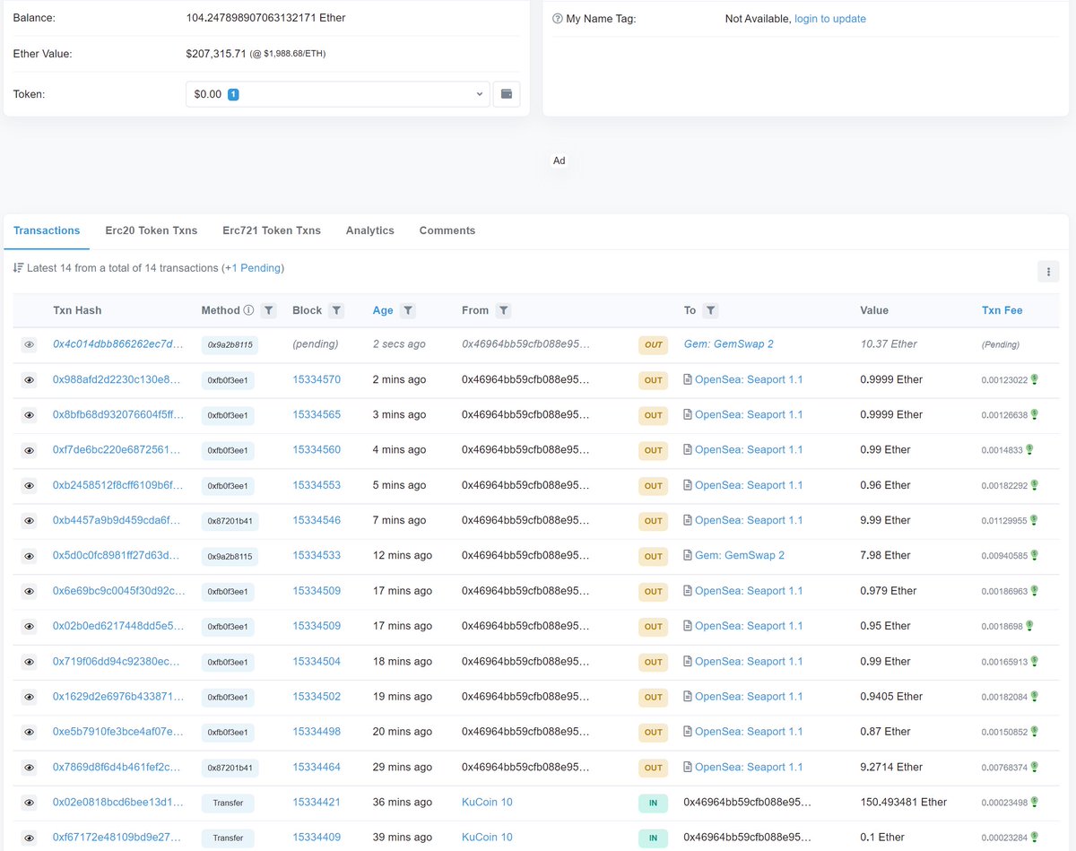 So this guy funded his wallet with 150 eth 37 minutes ago

Have been buying 4-digits only since then

One per minute on average

Still has 104 eth left, he might not be done just yet