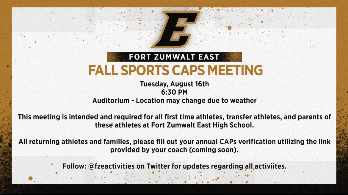 FZEVolleyball's tweet photo. Hey VB FAM! ⤵️

-New families to East need to attend the CAPS Meeting in the auditorium on Aug 16th at 6:30pm

-Returning families need to fill out the link below or print off a paper copy below!
https://t.co/mK0Cg39ZkH

This needs to be completed before you can play in a match! https://t.co/EDRvpudi9a
