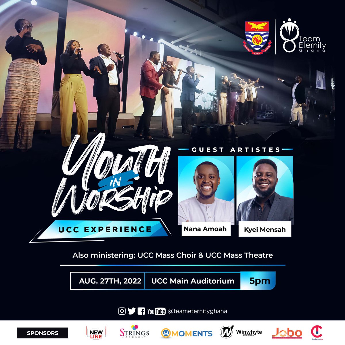 teameternitygh's tweet photo. It promises to be an exciting and blessed time in the presence of God.
Wanna miss? Never! See you on 27th August, 2022 at the UCC Main Auditorium.๐ฅ
#TeamEternity ๐ฌ๐ญ
#YouthInWorship
#UCCEdition
#August27
@KyeiMensah_
@nana___amoah https://t.co/I6wrC8JiyB