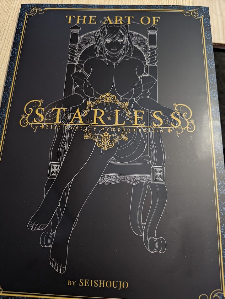 marcusboi's tweet photo. @jlist Finally got my Art of Starless book that I pre-ordered in 2020! But I noticed it does not have a 'gold-foil stamped' cover like is listed on the store page - instead it has spot gloss. I'd suggest updating the description so people don't get confused going forward. https://t.co/O4Hl6pF7s3