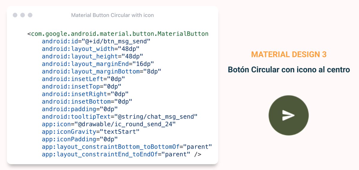 Codelaby's tweet image. Desing tip para #android, crear un botón circular con un icono al centro, #MaterialDesign3 y #AndroidView
