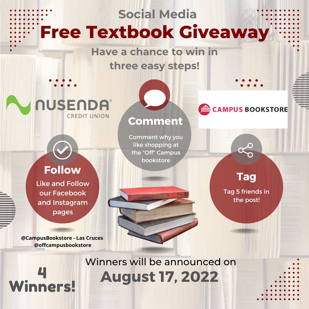 CampusBook_LC's tweet photo. This Fall Semester is all about 🎉GIVEAWAYS🎉

We have partnered with @nusendacu to offer 4 students FREE TEXTBOOK RENTALS for the fall semester. Follow the instructions to be entered to win!! Winners will be announced August 17th!! https://t.co/vOkxJLCoh4