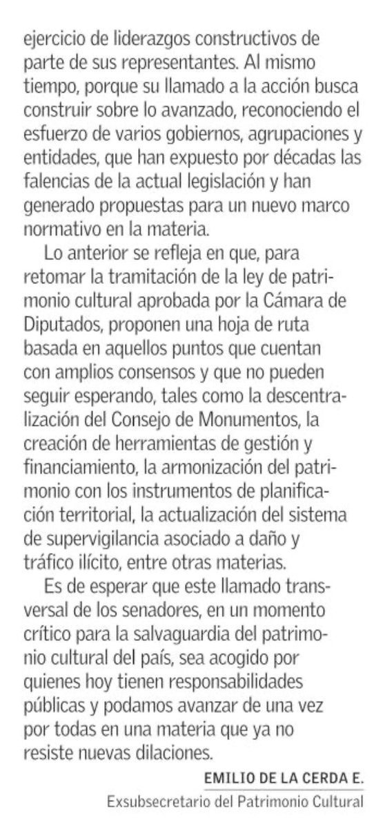 emiliodelacerda's tweet photo. Comparto carta de hoy en @ElMercurio_cl acerca de la vandalización del @MNBAChile y el valioso llamado transversal de los senadores @lcruzcoke @adeurresti @galilea_rodrigo para avanzar en ley de patrimonio cultural.
Es un tema urgente que no tolera más dilaciones injustificadas. https://t.co/sAemS5gwuP
