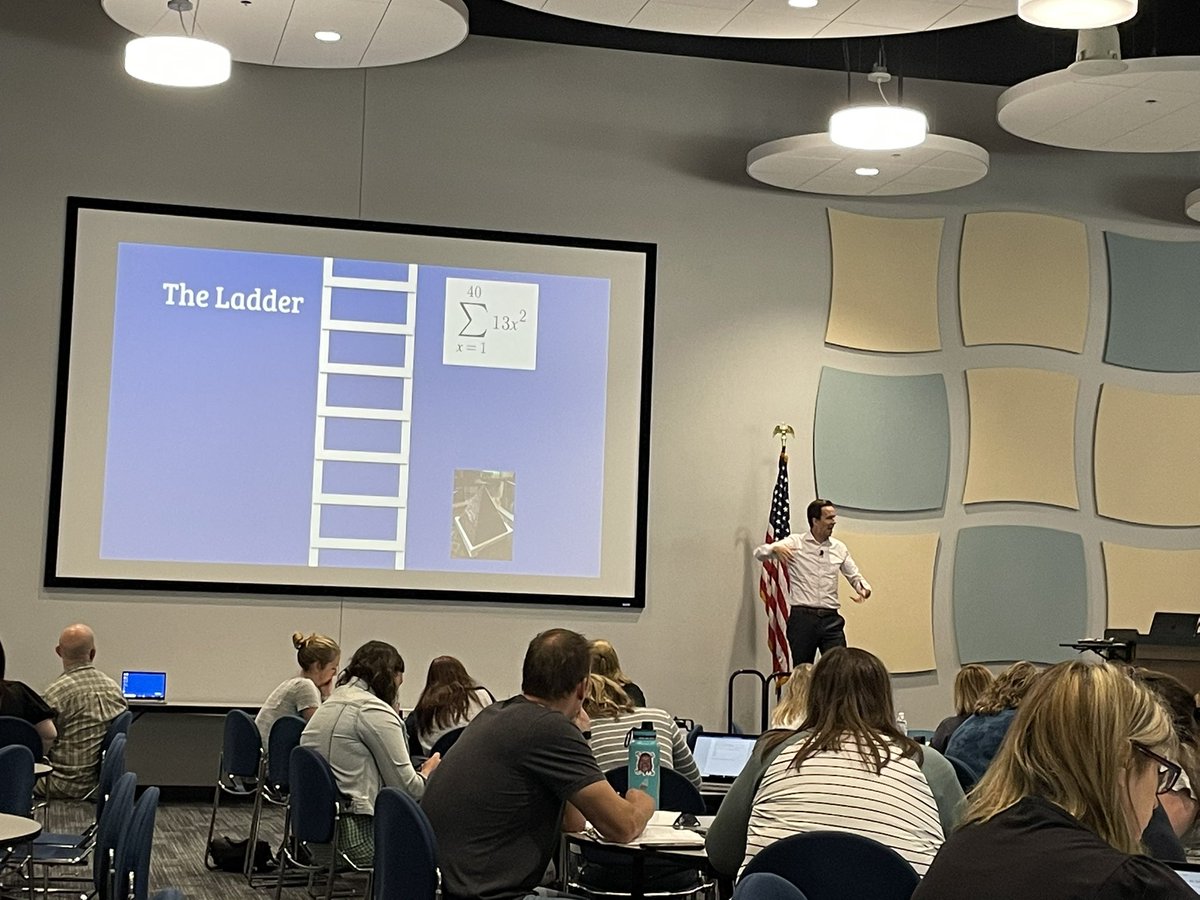 VbergMath's tweet photo. Don’t rush Ss up the ladder from traction to abstraction—otherwise you’ll be dragging them all the way up.
Think of ways Ss can know a very abstract concept at the base, then spend time at each rung until there is a need for the abstract.
Wisdom from @ddmeyer at #MathSymposium https://t.co/j89f9FXP0o