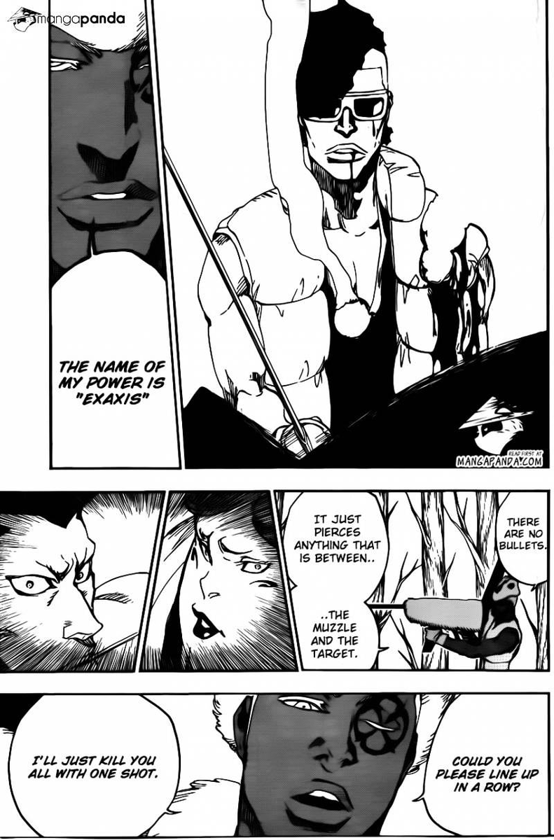 (but aight I'll show my work, I got receipts from when I read this week to week)
1. Squad Zero starts really fighting the Schutzstaffel in chapter 599, and everyone but Ichibe dies OFF SCREEN in between chapters 604-611, almost all of which is Ichibe fighting Yhwach. 