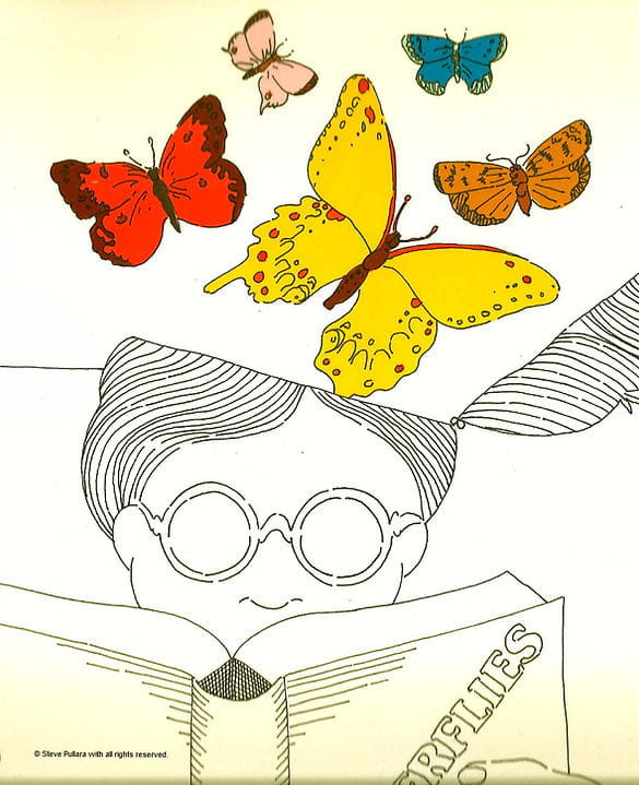 coolbeansmusic's tweet photo. "I've always enjoyed the burst of butterflies during Summer. Of course I drew them for years. God's artwork is magnificent and gentle all in one metamorphosis." -Steve Pullara
Illustration copyright 2022 Steve Pullara
Title: "The Bookworm and his Butterflies."
Media: pen, ink https://t.co/OcTPx8YVbi