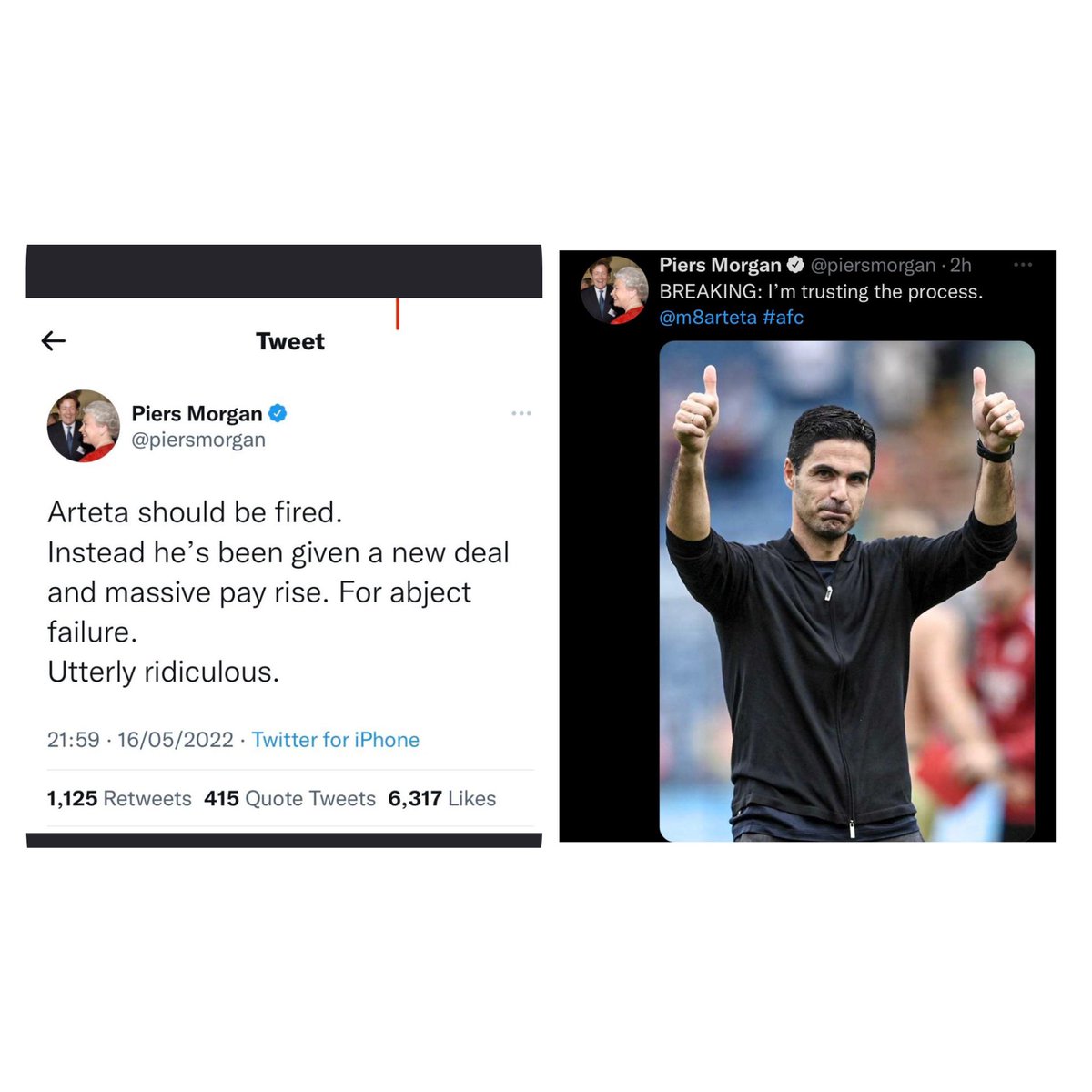 Thereal_a_azeez's tweet photo. It takes Arteta @m8arteta less than 3 months to change @piersmorgan stand.

Just make sure you're on the right track and keep moving (no matter how slow it is), even if you don't get support from the people who should support you.

#Itrusttheprocess @Arsenal ❤️. https://t.co/fp44gunzHS