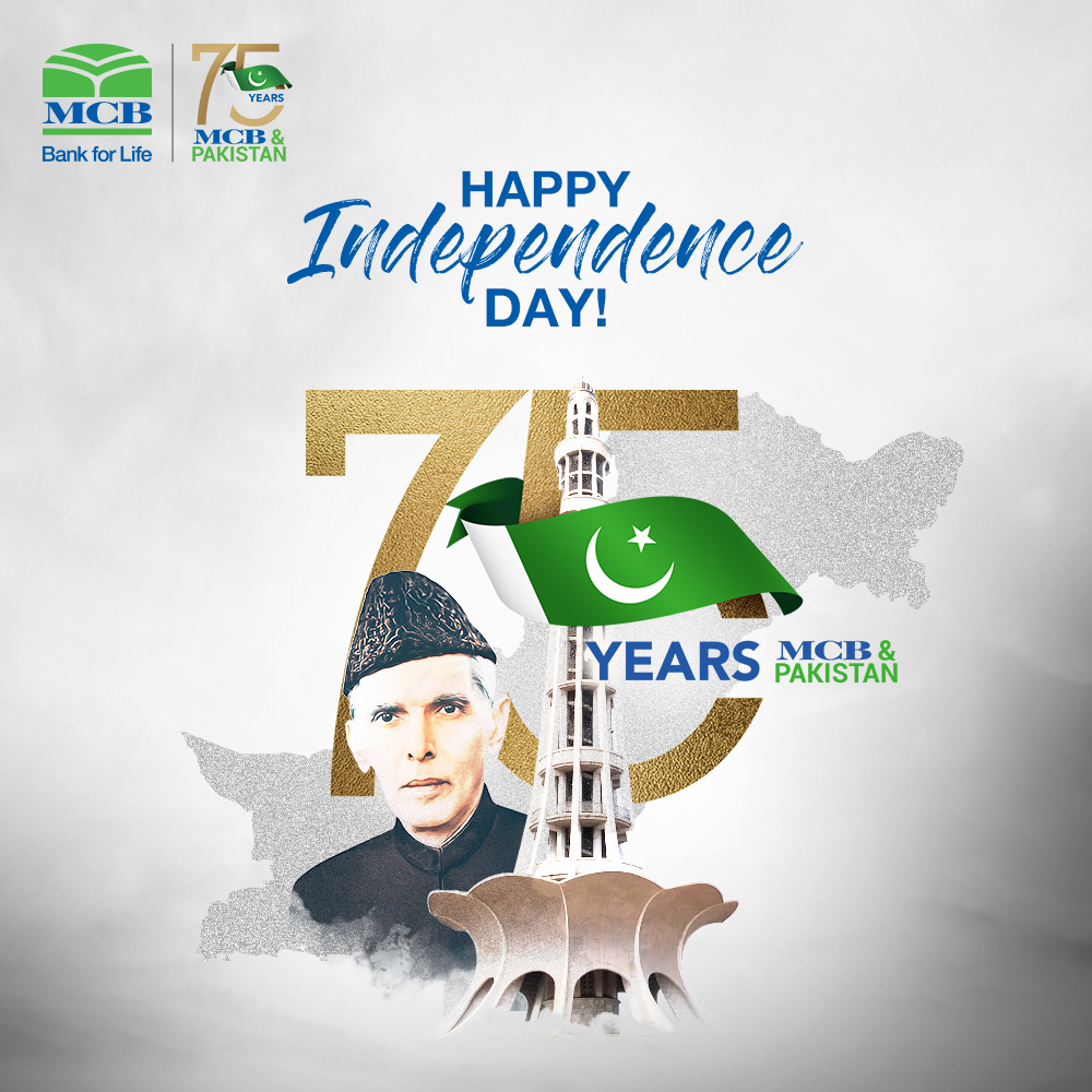 MCBBankPk's tweet photo. MCB Bank wishes all Pakistanis a #HappyIndependenceDay
MCB Bank has a unique relationship with Pakistan that dates back to 75 years when both were founded in the same year. MCB Bank and Pakistan have filled the pages of history together and the best is yet to come!
#MCBBank https://t.co/rZlJyxKB8p