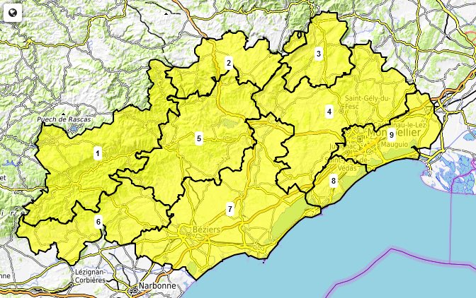 Prefet34's tweet photo. 🗺🔥 Carte du risque #FeuxDeForêt du dimanche 1️⃣4️⃣ août⤵️
🟡 Risque modéré dans l’#Hérault
Accès autorisés dans l’ensemble des massifs. 🔍la légende
Soyez vigilants et adoptez les bons comportements⤵️
🚭ne jetez pas vos 🚬
⛔️Ni feu, ni barbecue
📞18 ou 112 si départ de feu https://t.co/yD75tI0AR2