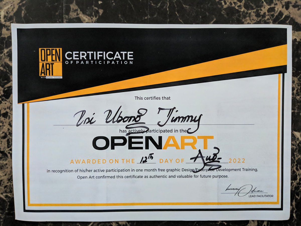 Jimmyini93's tweet photo. Participated in the Graphic Design/ Enterprise Development Training at Open Arts With Benny Odumu, Uyo and got certified.

Attached too is the certificate showing the completion of my soft skill training with @Jobbermandotcom, months ago.

#CreativesNotThieves 
#LaptopsNotGuns https://t.co/PbqmfmAJT4