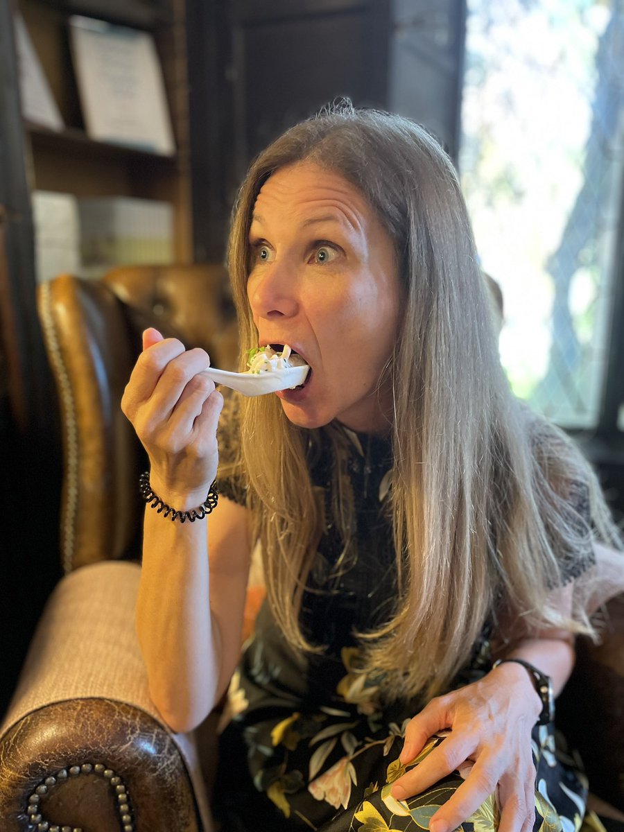Whiffenpuff's tweet photo. There were some out takes 🥴 when presented with a spoon ladle type thingy with a prawn what’s it in…. 

How is one to eat without sucking off the spoon 🤣🤦🏼‍♀️ 
#PassMeAFork #NotALady https://t.co/khZXm14C6a