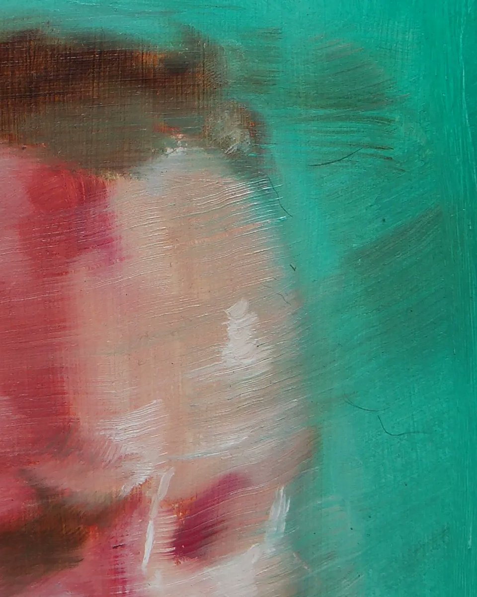 "round", 20x16cm, oil on mdf. sold.

quick painting made in around 30minutes - focusing on what's essential in a portrait everything was kept quite abstract.