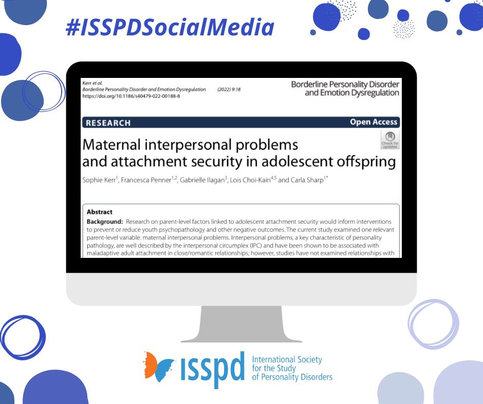 ISSPD1's tweet photo. Childhood and the early context in people's lives is an important aspect that shapes personality and the way of seeing the world.  We share with you the following study by Kerr on interpersonal problems in mother and attachment in a sample of adolescents.
https://t.co/1ulB7DQduL https://t.co/Zb0Yb7wksm