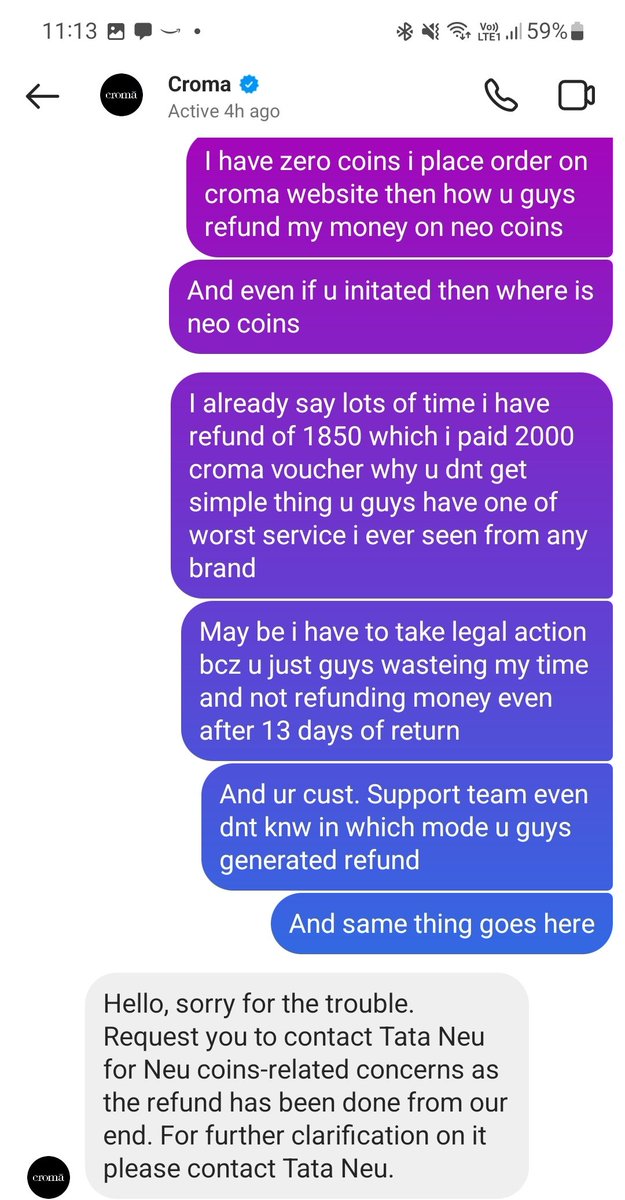 Tushar_onelife's tweet photo. @tata_neu worst worst after sale services from @tata_neu and @cromaretail its more the  12 days daily i am calling but these foxes not refunding my money and saying connect with @tata_neu and these foxes not refunded my neu coins money fed up with these foxes https://t.co/FPfLSlQ2GB