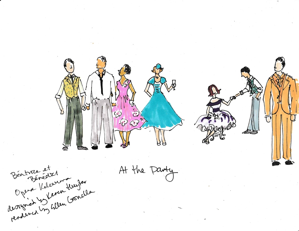 Everyone is all dressed up and excited for the party, and we hope you are too! Here's a final peek at costumes for our mainstage production "Béatrice et Bénédict"!

Designs by Keren Huyter. Art by Ellen Gonella.

Find tickets and more at operakelowna.com/production/bea…