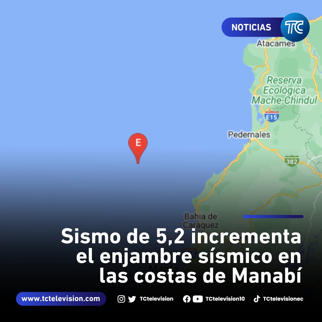 tctelevision's tweet photo. 🔴 | ¡ATENCIÓN! Un sismo de magnitud 5,2 incrementa enjambre sísmico en las costas de Manabí. ¿Cuántos temblores se han registrado? » https://t.co/NQ6cCcFzZC https://t.co/oy6RznA7W3