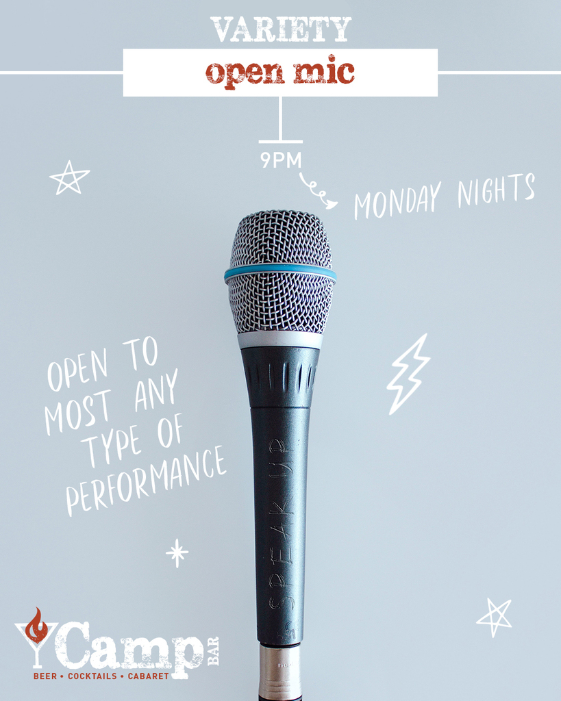 Open Mic Monday night at Camp Bar! The stage is open to most any type of performance: musicians, poets, storytellers and ranters, performance artists and dreamers. Sign-up to perform starts at 9pm and Open Mic kicks off at 9:30pm. 🎙️🎙️🎙️ ⭐️ Shows are fr… instagr.am/p/ChNRDkHMl2l/