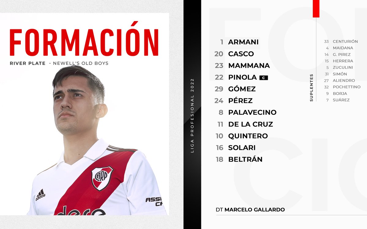 RiverPlate's tweet photo. ¡Así forma el Millonario frente a Newell's! ⚽️💪

#VamosRiver ⚪️🔴⚪️ https://t.co/TQDN0ctmU9