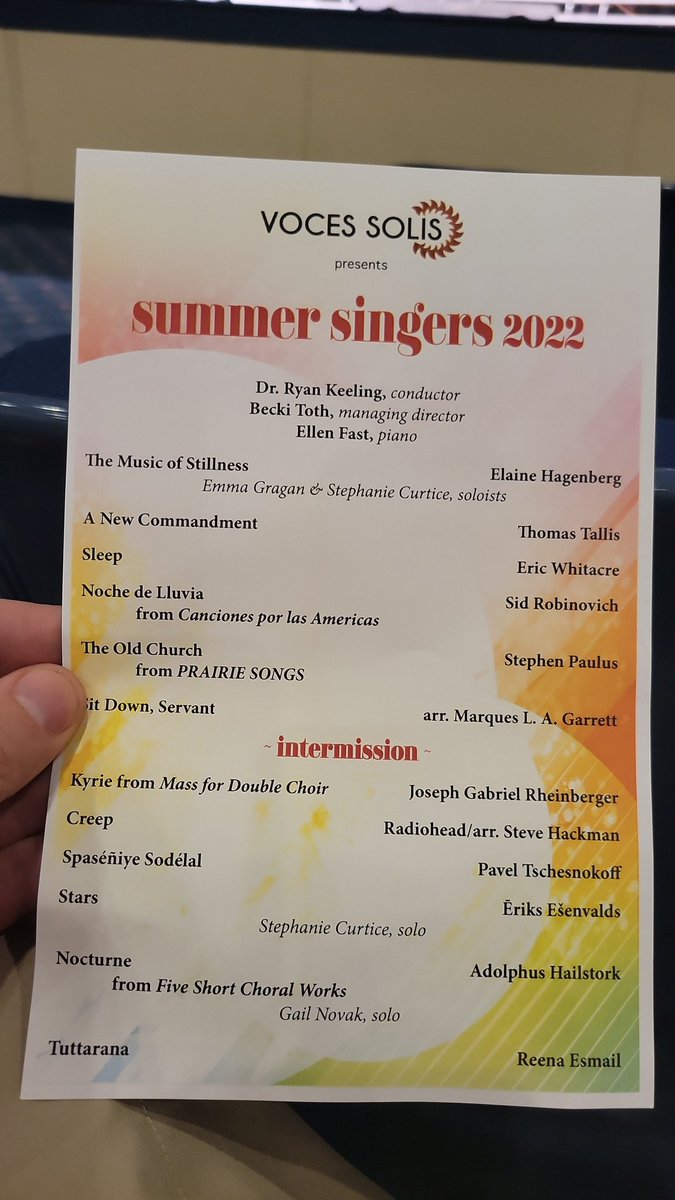 Very excited to hear choral music at the end of a restful summer. Exited to hear a couple of my all-time favs on this concert!