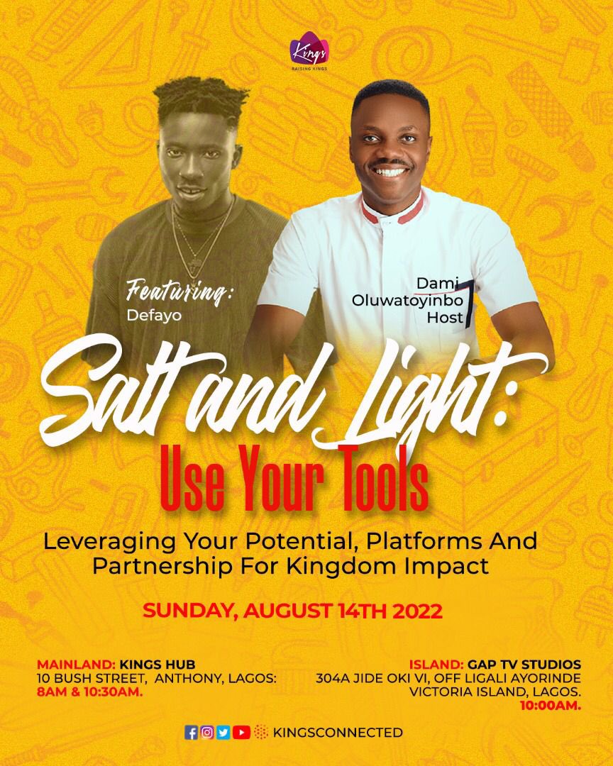 KingsConnected's tweet photo. Goodnews!
You’ve got Potentials because you are Salt and Light.
You need to leverage your Potential, Platforms and Partnership for Kingdom Impact.
Tomorrow, we delve deeper and we’d like you to join us.
We can’t wait to see you.
#KINGS
#KINGSconnected
#SaltandLightseries https://t.co/JUqcWIxfyp