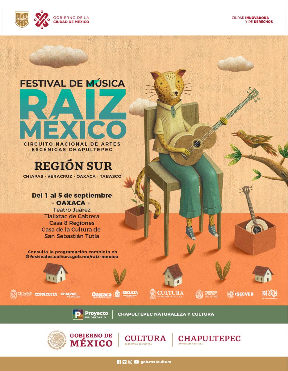 Ya viene el Festival de #música #RaízMéxico. 
Te invitamos a consultar la programación de actividaes en el micrositio: festivales.cultura.gob.mx/raiz-mexico/ y a disfrutar de la @MusicaRaizMexico. #SomosLaMúsicaDelPaís #SomosLaMúsicaDelSur