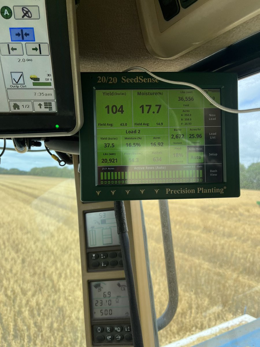 Harvested the oats today with the stripper head. This was a sandy field that burnt up earlier so not the best oats. But In this spot we are still traveling 7 MPH in 100 bushel oats with the stripper head.