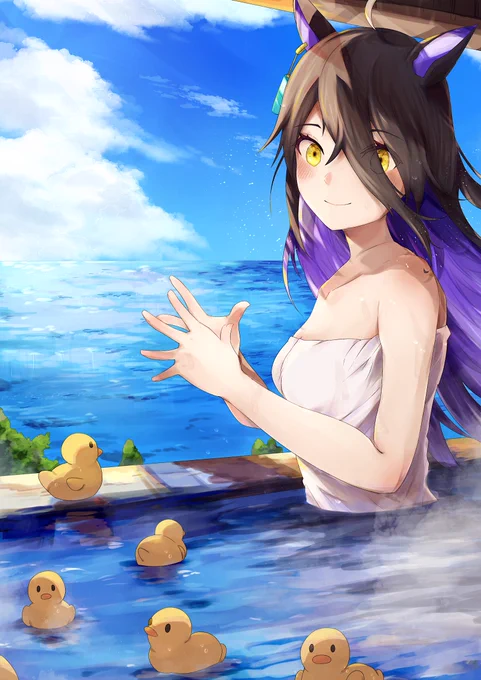 青い海と露天風呂とカフェ#ウマ娘 #マンハッタンカフェ 