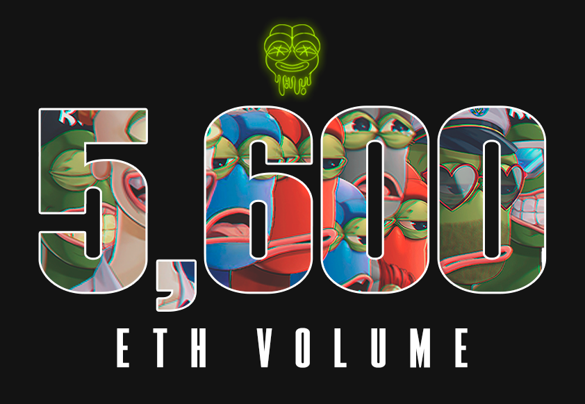 Another day, another milestone for Rare Apepes. We have now reached 5,600 ETH total volume on <a href="/opensea/">OpenSea</a> 

This sick visual is by <a href="/DesignOneforall/">Zabdy Rodríguez | 2D & Game Artist</a> who has just joined us as Graphic Designer

#RAYC #NFTxMemeHistory in the making