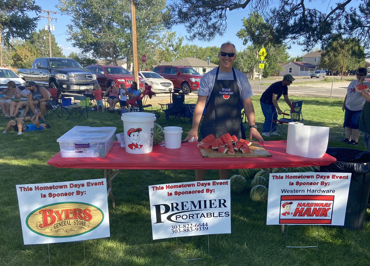 Home Town Days! Cutting watermelon up for@you to enjoy! Come on by the HS lawn. It’s free.  Compliments of Hardware Hank, Premier Portables, Byers General Store.