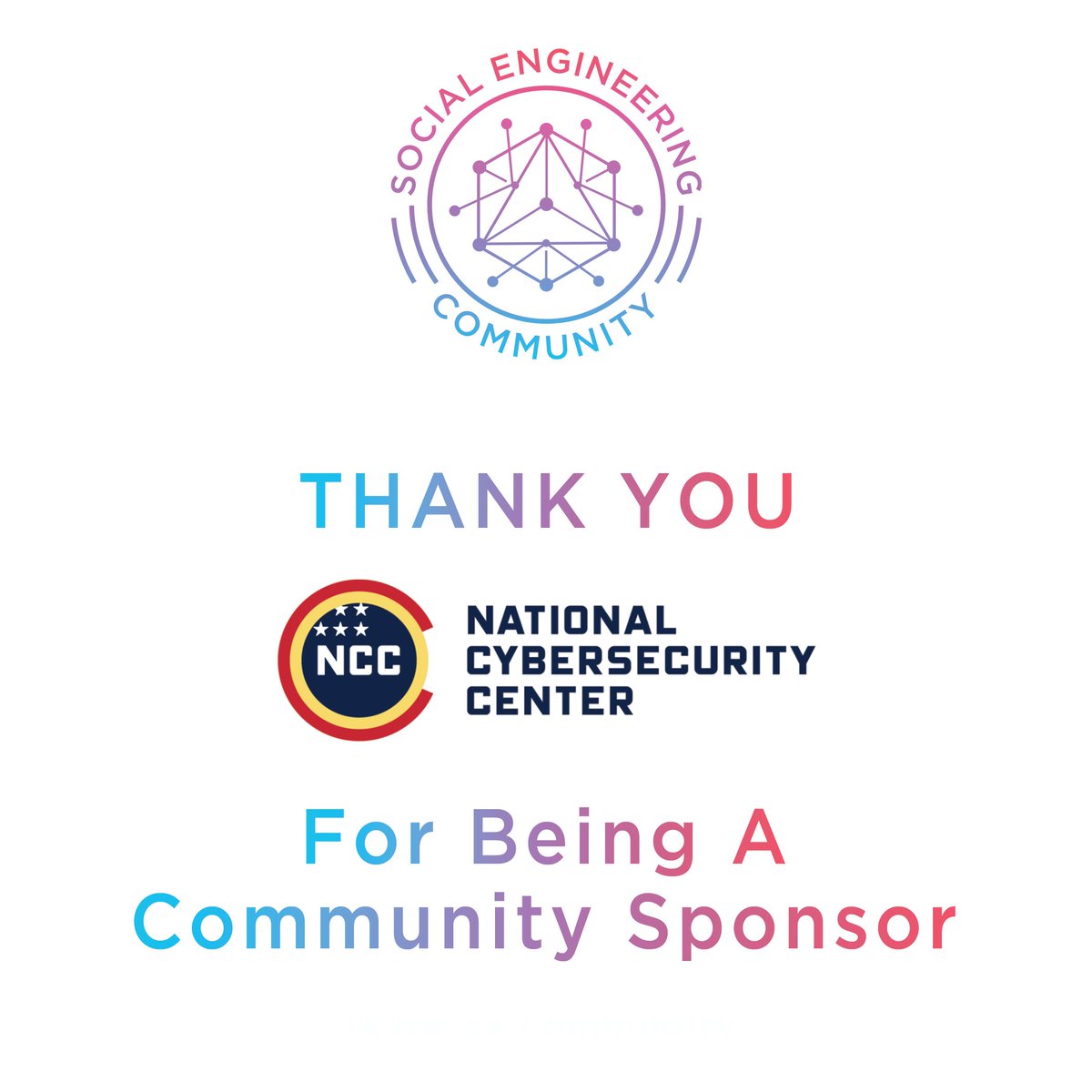 sec_defcon's tweet photo. THANK YOU @NATLCyberCenter for being a Community Sponsor for our #SECommunity we are SO thankful for your support! https://t.co/d6ceh2ctpN