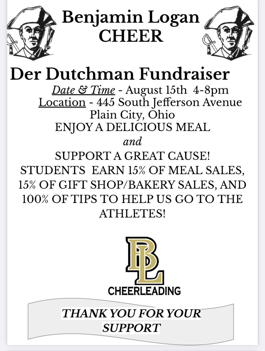 The Der Dutchman fundraiser is back! Come out for great food and to support the cheer team!