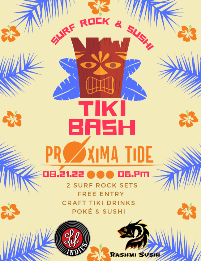 Join us for another surf rock Sunday a week from tomorrow at <a href="/lilindies/">Lil' Indies</a>! We're being joined again by Rashmi Sushi, so be sure to come partake in some of the best sushi and live surf music in #Orlando! #surf #surfrock #surfmusic #reverb #lilindies #sundownsessions #mills50