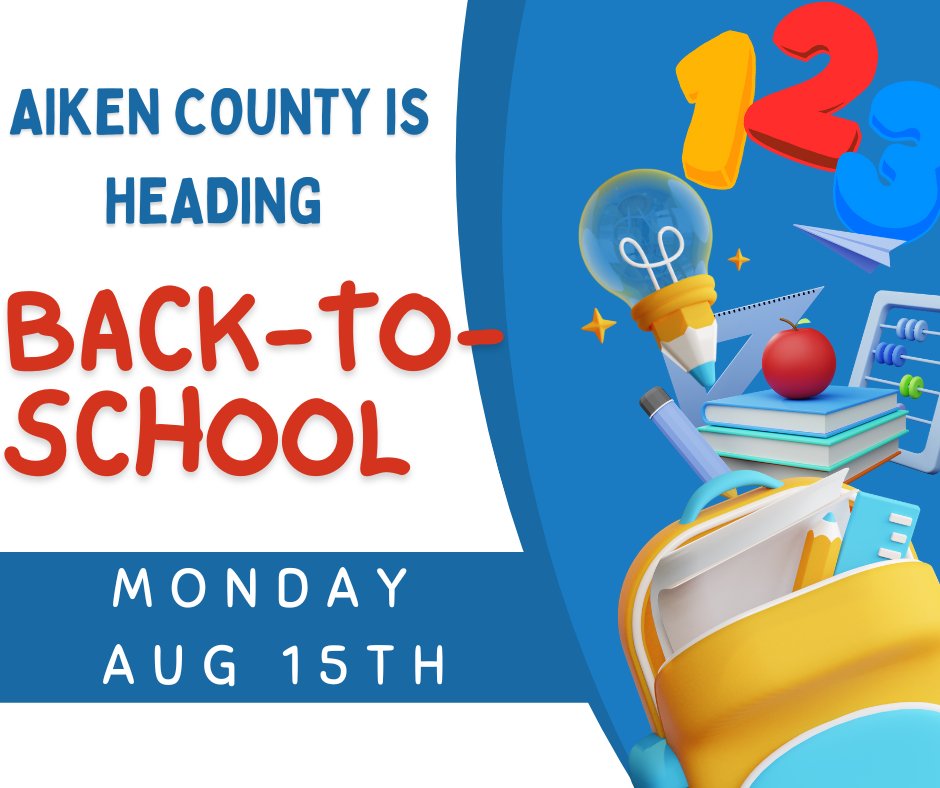 AikenDPS_SC's tweet photo. Aiken County Schools start back Monday August 15th. That means more cars on the road and traffic delays around school zones. 🚌
Please allow for extra time and follow the posted regulations in regards to speed and turning.
#SchoolTraffic https://t.co/YySLrsK5QM