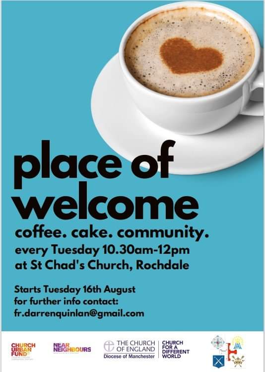 Come along and join us all welcome for company, refreshments and fellowship every Tuesday 10.30 am - 12 pm  <a href="/RochdaleStChads/">St Chad's Rochdale</a> <a href="/DioManchester/">Diocese of Manchester</a> @RochdaleOnline <a href="/mfp_rochdale/">Multi-Faith Rochdale</a> <a href="/AgeRochdale/">Ageing & Living Well Network</a> @lwrochdale <a href="/RochdaleCouncil/">Rochdale Borough Council</a> <a href="/RochdaleNews/">Rochdale Observer</a> <a href="/RochdaleTown/">Rochdale Town Centre</a>