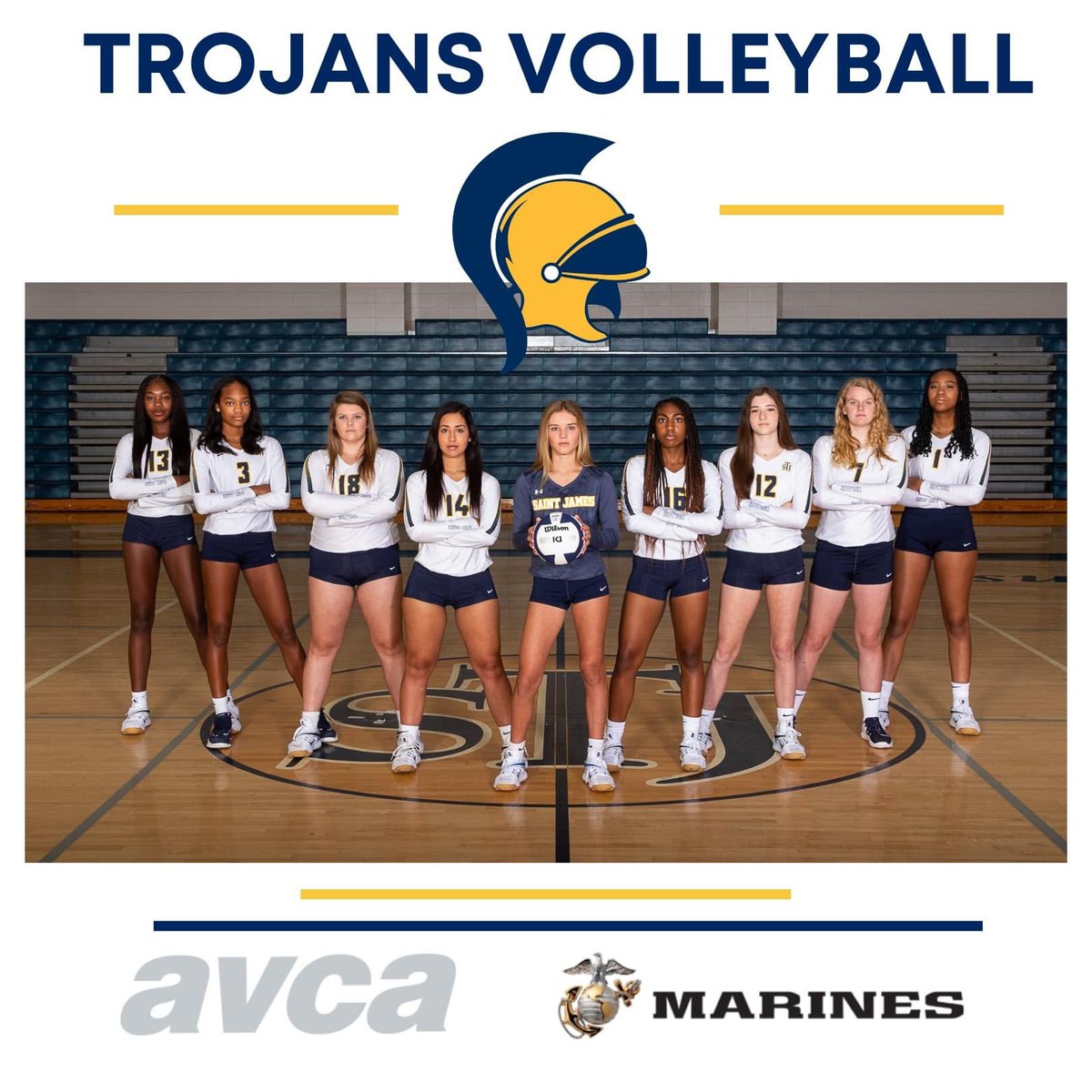 STJAthletics1's tweet photo. The 21-22 STJ Volleyball Team, led by Coach Karen Lee, was honored with the prestigious USMC/AVCA Team Academic Award; given by the US Marine Corps, in conjunction with AVCA, to volleyball teams that maintain a year-long gpa of 3.3 on a 4.0 scale. A big congrats to all! https://t.co/W1CD0t43wl