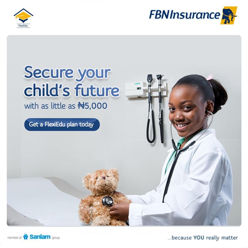 FbnInsurance's tweet photo. Your child’s tomorrow is depending on your actions today. Give them the future they deserve by investing in their education. 
With as little as N5000, you can cover your child’s future with our FlexiEdu plan.
Click on the link in our bio to get started today.
#FBNInsurance https://t.co/Fj9UxD6W6r