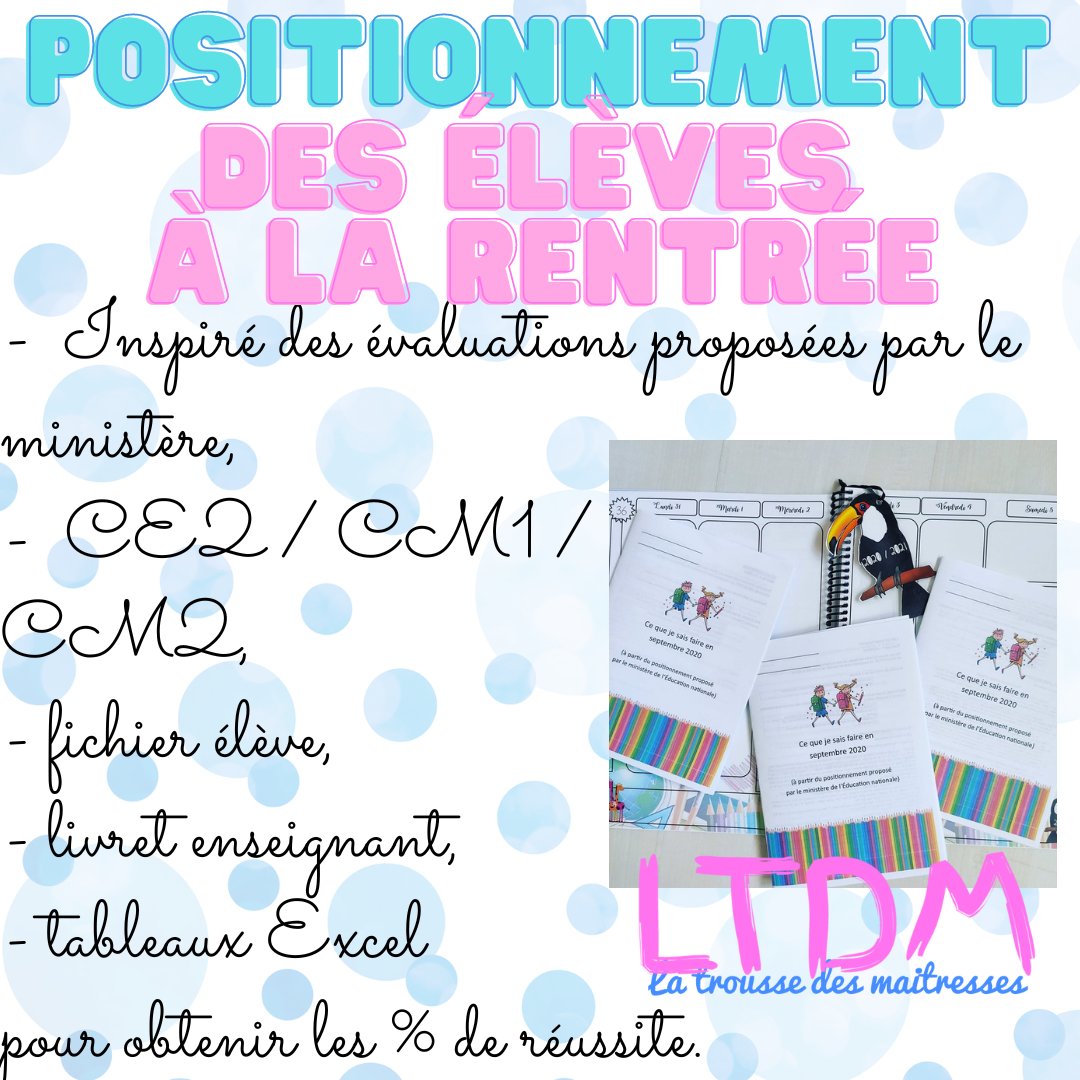 TrousseMaitress's tweet photo. #UnJourUneIdée : les évaluations de début d'année CE2/CM1/CM2 https://t.co/8rq2umkJAN
‼️ TOUT EST PRÊT ‼️ 
Il ne vous reste qu'à imprimer en version livret, corriger les évaluations et compléter le document pour obtenir les pourcentages de réussite de vos élèves ;) https://t.co/oHU1kTvNes