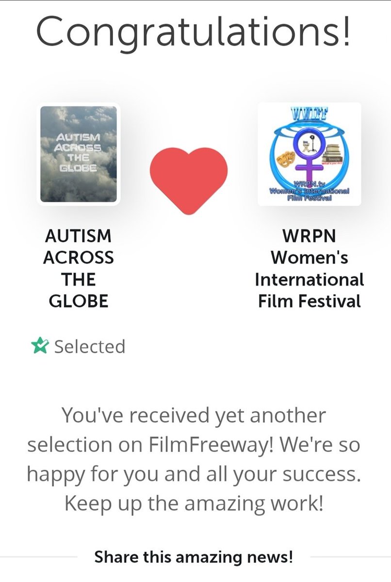 RimaIrani's tweet photo. Being appreciated by a festival dedicated to women's endeavour bears a unique meaning to a militant who sought to achieve the impossible with very thin means.Many thanks to "WRPN Women's International Film Festival",Delaware for selecting AUTISM ACROSS THE GLOBE as "Best of Show" https://t.co/hWZU5PYs7u