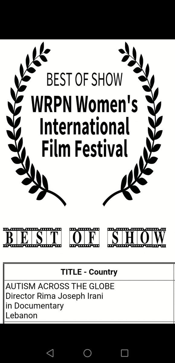 RimaIrani's tweet photo. Being appreciated by a festival dedicated to women's endeavour bears a unique meaning to a militant who sought to achieve the impossible with very thin means.Many thanks to "WRPN Women's International Film Festival",Delaware for selecting AUTISM ACROSS THE GLOBE as "Best of Show" https://t.co/hWZU5PYs7u